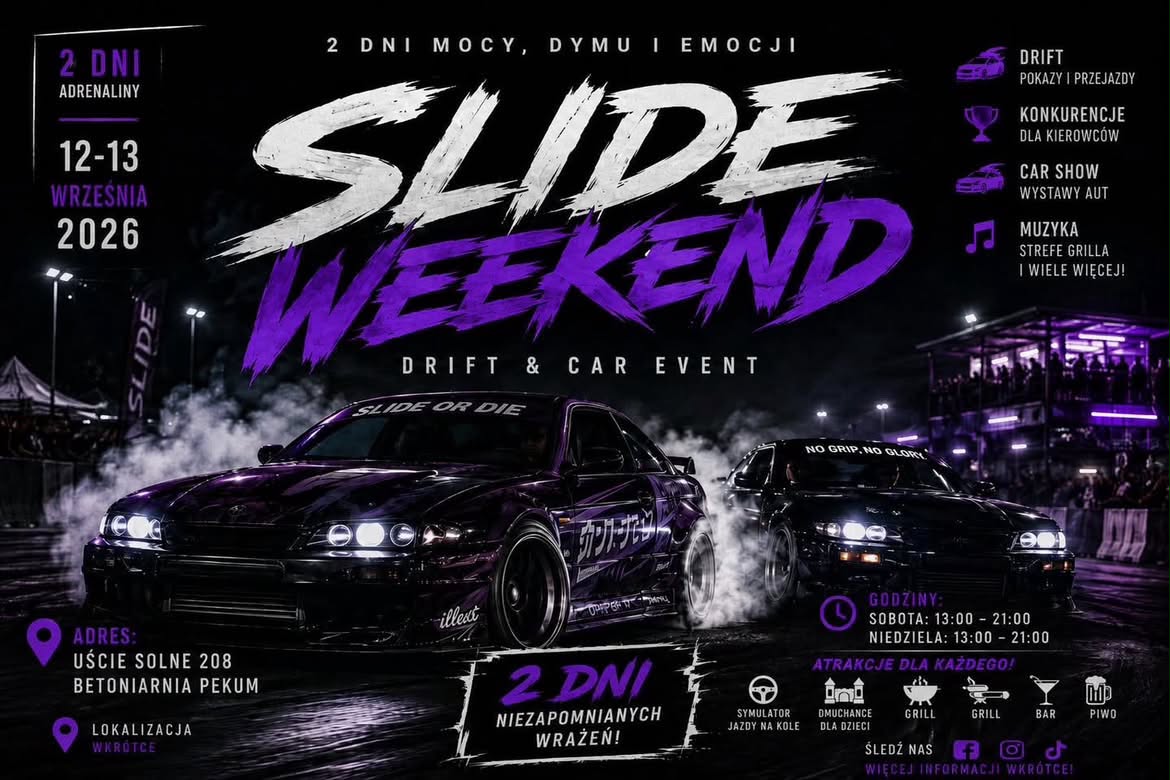 Plakat Slide Weekend 2026 — Drift & Car Event, 12–13 września 2026